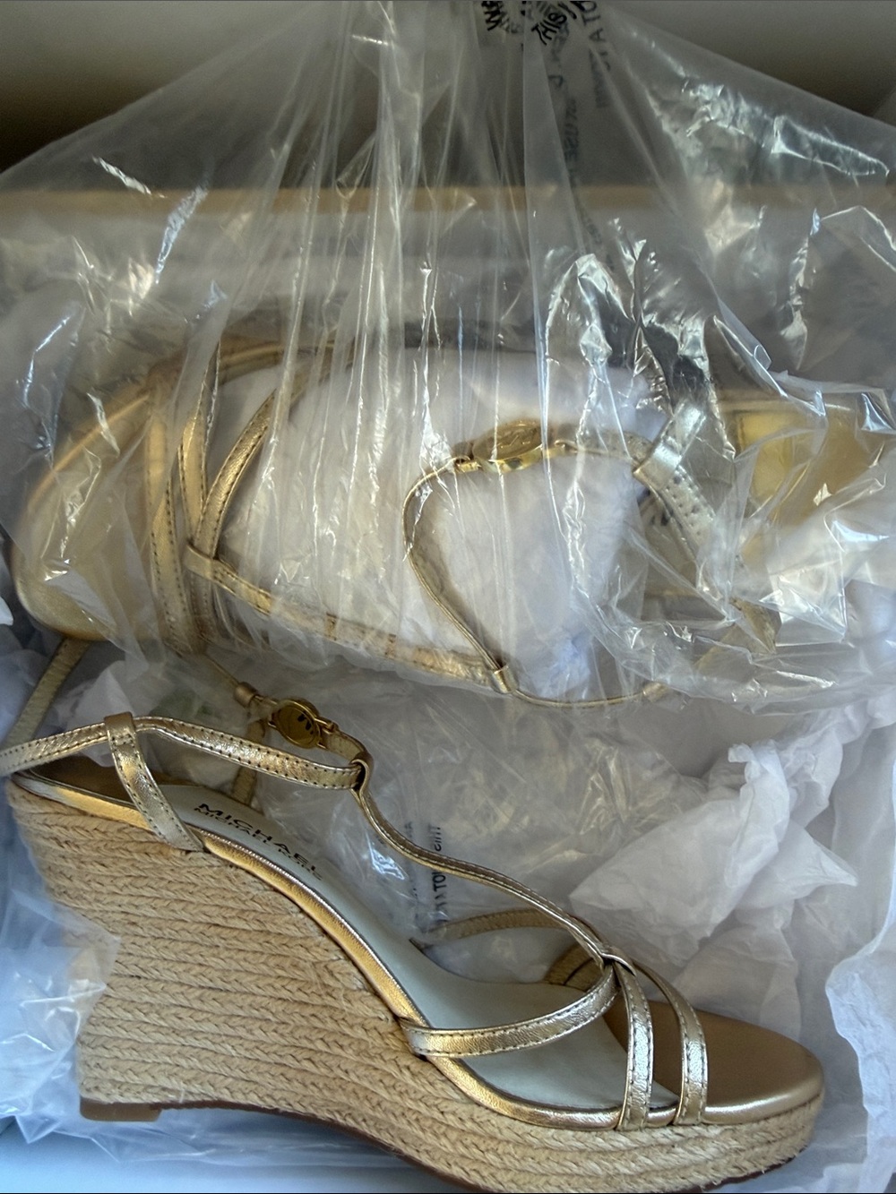 Michael Kors Metallic Gold Espadrille Wedge Sandals